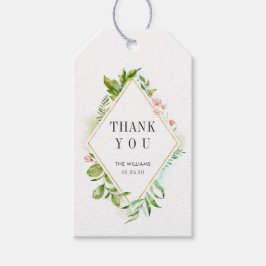 Grönt för vattenfärgen Blommigt Foliage Tack Gift- Presentetikett