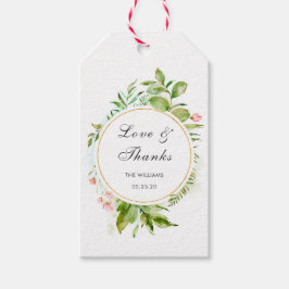 Grönt för vattenfärgen Blommigt Foliage Tack Gift- Presentetikett