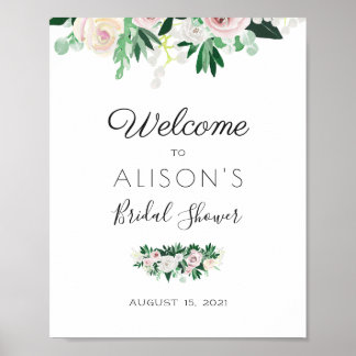 Grönt för vattenfärgen Blommigt Vit Möhippa Poster