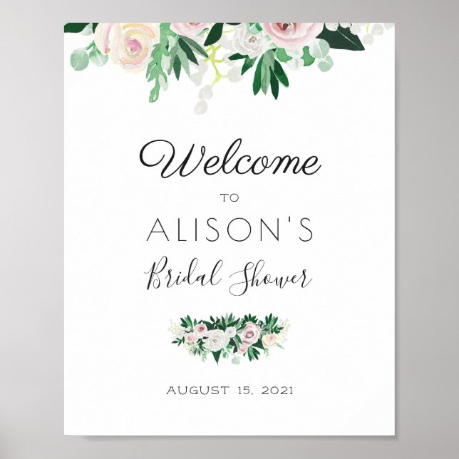 Grönt för vattenfärgen Blommigt Vit Möhippa Poster (Framsidan)