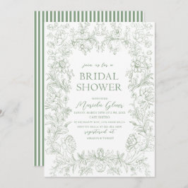 Grönt för vattenfärgen elegant blommigt chinoiseri inbjudningar