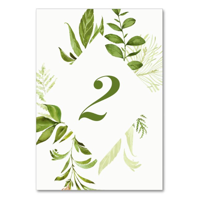 Grönt för vattenfärgning Vild Bordsnummer 2-kort (Framsidan)