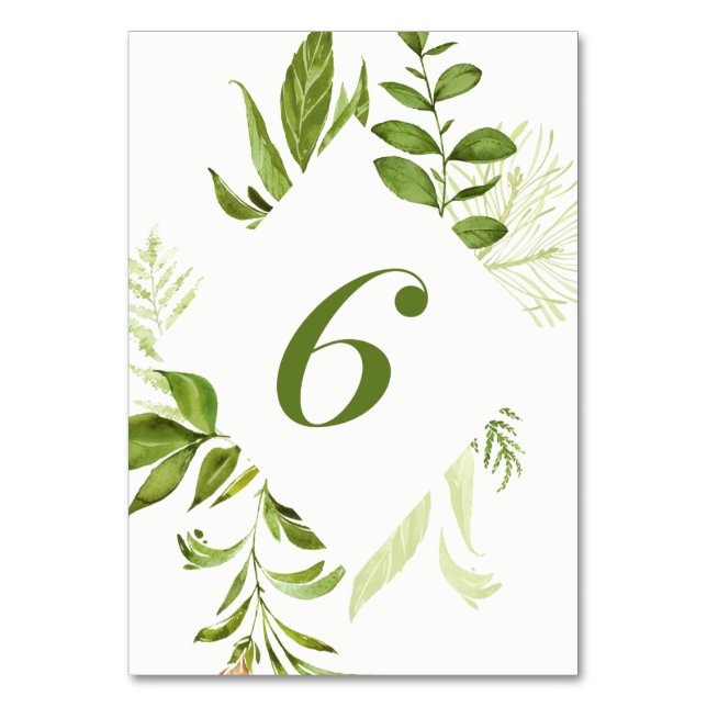 Grönt för vattenfärgning Vild Bordsnummer 6-kort (Framsidan)