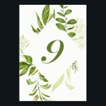 Grönt för vattenfärgning Vild Bordsnummer 9-kort<br><div class="desc">Ett elegant- och vismiskt bordsnummer-kort med grönt i vattenfärg. Det här blir perfekt för bröllop,  babyduschar,  födelsedagar och andra evenemang. Matchande artiklar är tillgängliga.Bordsnummer 9</div>