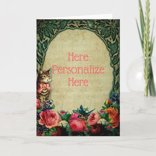 Grönt för Victorian cat lakan-musikens blommigt-vi Kort (Framsida)