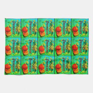 grönt för vintage orange frukt annons etikett kökshandduk