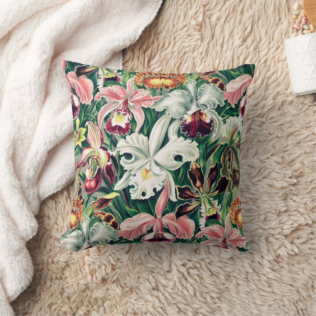 Grönt för vit Rosa Gult Orchid Mönster Kudde (Filt)