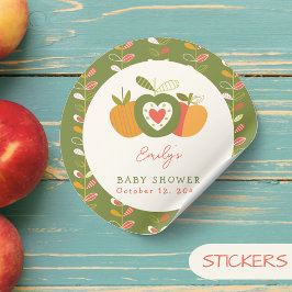 Grönt för Whimsical Apple Theme Fall Baby Shower Runt Klistermärke