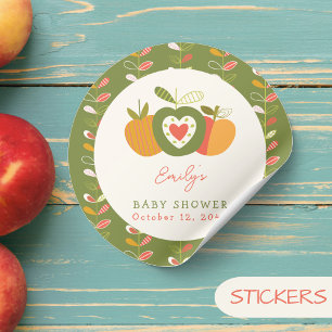 Grönt för Whimsical Apple Theme Fall Baby Shower Runt Klistermärke
