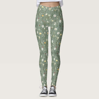 Grönt för Wildblomsterskiva Sage Blommigt Leggings