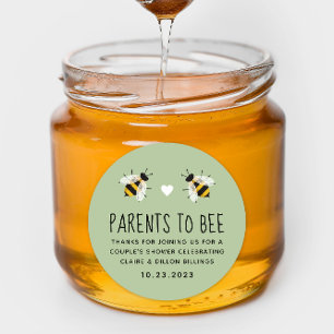 Grönt Föräldrar till Bee Baby Shower Favor-etikett Runt Klistermärke