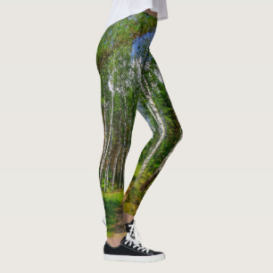 Grönt Forest Birch Träd Natur Himmel Landskap Leggings