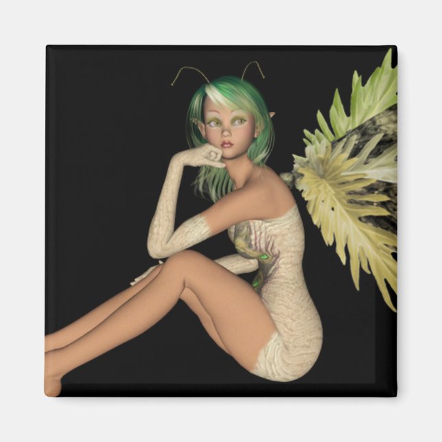 Grönt Forest Fairy 3D - Sitta Sideways Magnet (Framsidan)