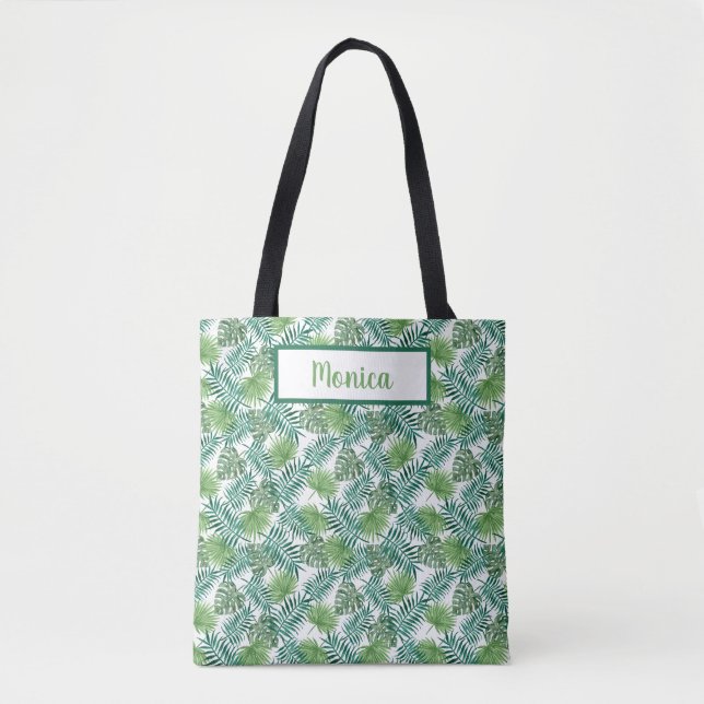 Grönt Forest Ferns On White Background Tote Bag Tygkasse (Framsida)