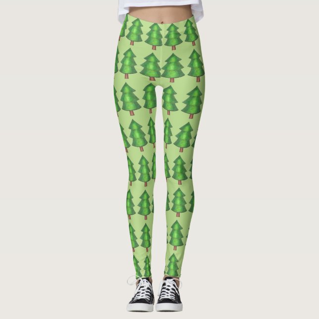 Grönt Forest Gräs Träd Träd Exdoor Camp Leggings (Framsida)