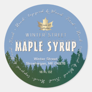 Grönt Forest Guld Löv Wood Fired Maple Syrup Cla Runt Klistermärke