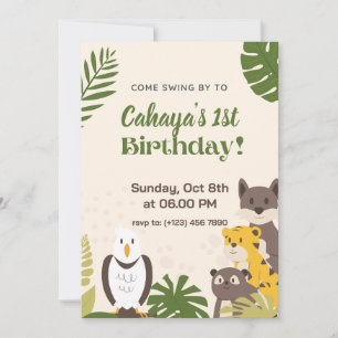 Grönt Forest Illustration Birthday-inbjudan Inbjudningar