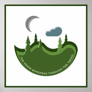 Grönt Forest in the Moonlight Illustration Poster