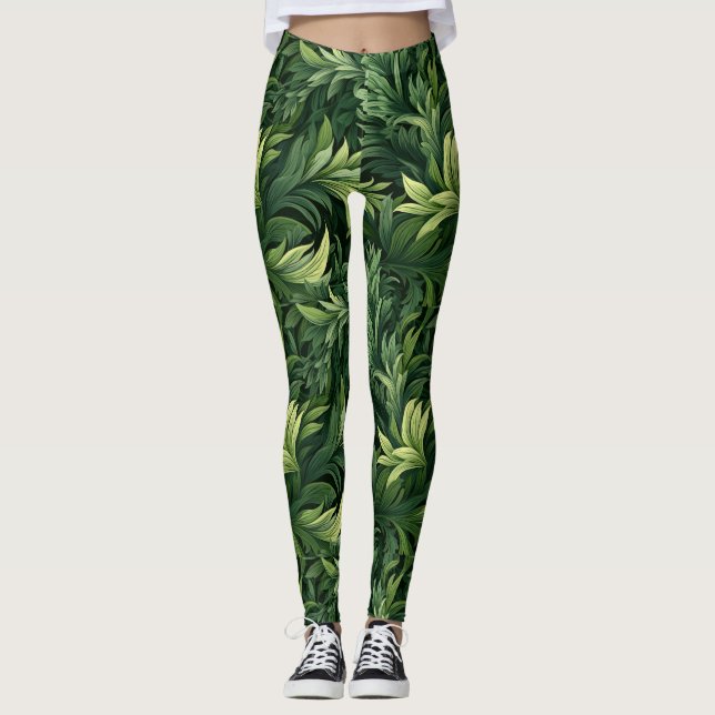 Grönt Forest Lövs All-over-Print Leggings (Framsida)