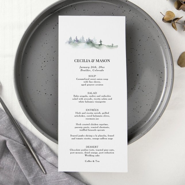 Grönt Forest Mountain Watercolor Menu Meny (Skapare uppladdad)