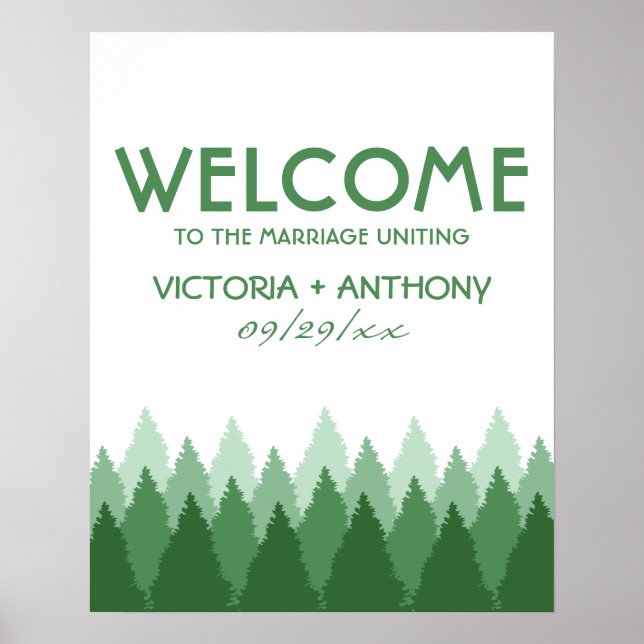 Grönt Forest Range Woodland Bröllop Välkommen Poster (Framsidan)