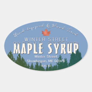 Grönt Forest Red Löv Wood Fired Maple Syrup Ovalt Klistermärke