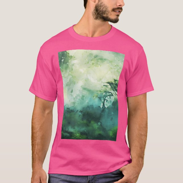Grönt Forest_Watercolor Painting T Shirt (Framsida)