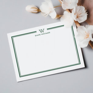 Grönt Formal Classic Family Monogram Dubbla Ram Anteckningskort