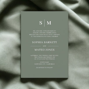 Grönt - formellt Monogram Elegant bröllop Inbjudningar