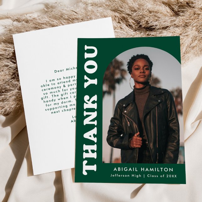 Grönt, förskjutningsbild för bågfoto Studenten Tack Kort (Skapare uppladdad)