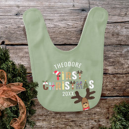 Grönt Första julrenen Helgdag Baby Bib Hakklapp