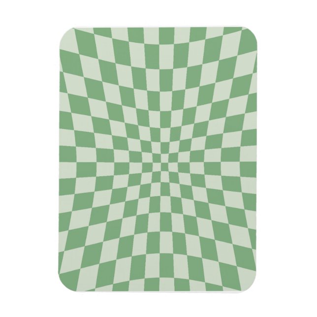 Grönt förvrängt schackbrädemönster magnet (Vertikal)