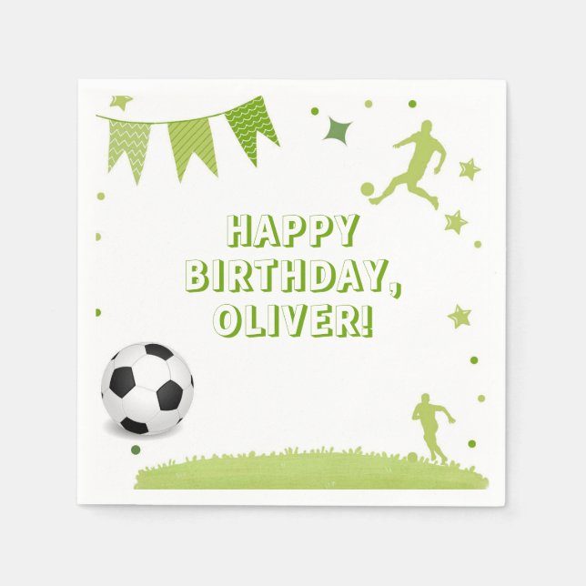 Grönt Fotboll Födelsedagsfest Napkin Bord Decors Pappersservett (Framsidan)