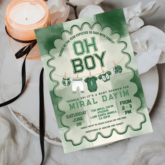 Grönt fotbollsplan Oh Pojke Baby Shower Inbjudningar (Skapare uppladdad)