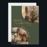 Grönt foto från Festive Modern Merry jul Arch Julkort<br><div class="desc">Dina vänner och kära kommer att vara glada och ljusa när de får dessa briljanta,  festliga skoggröna och guldgröna julkort denna semestersäsong.</div>