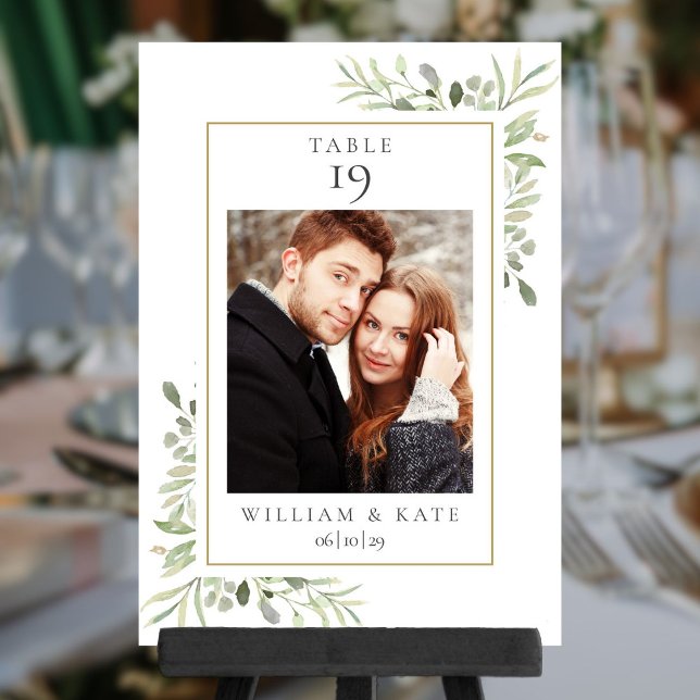 Grönt Foto Namn Datum Bröllop Bordsnummer (Greenery Photo Name Date Wedding Table Number)