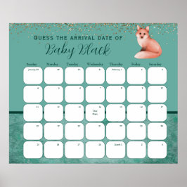 Grönt Fox Baby Shower gissar förfallodatum Poster