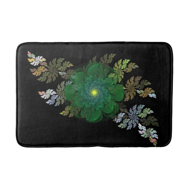 Grönt Fractal Flower Bath Mat Badrumsmatta (Framsidan)