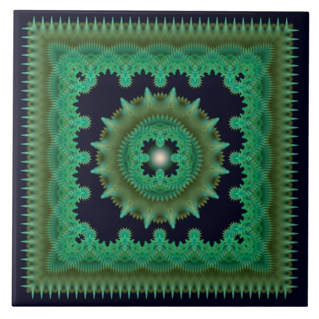 Grönt Fractal ornate mönster keramisk panel Kakelplatta (Framsidan)