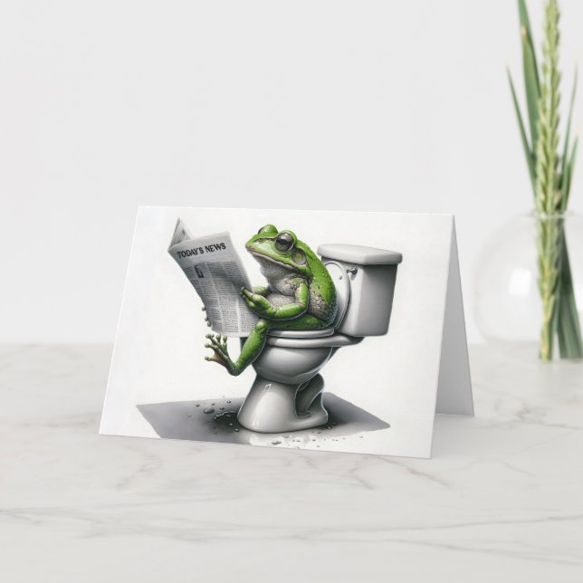 Grönt från födelsedagen Frog Läsa en tidning Kort (Framsida)