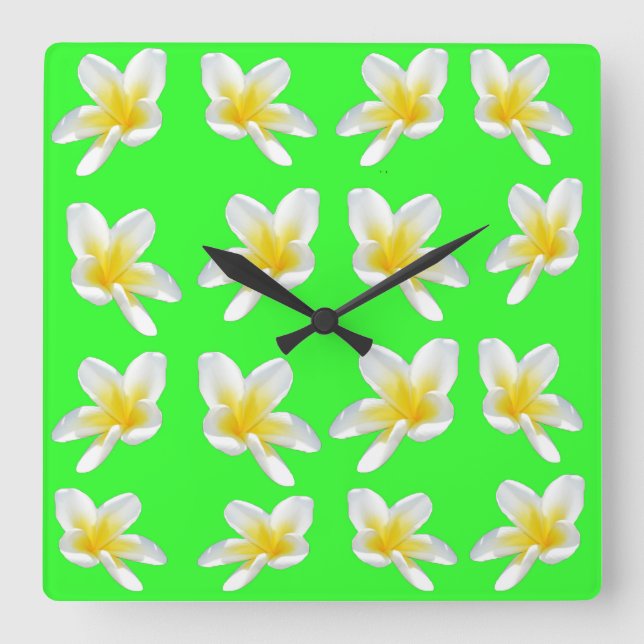 Grönt Frangipani Delight, Stor Square Wall Clock. Fyrkantig Klocka (Framsida)