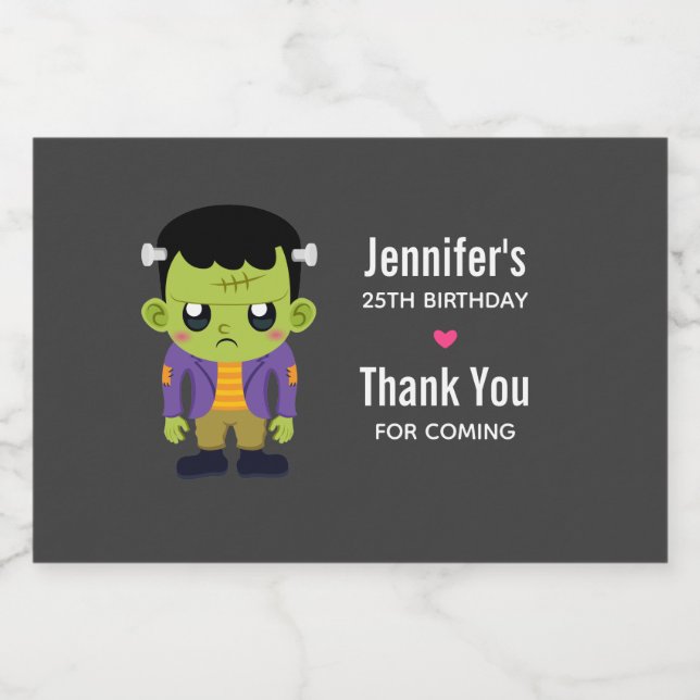 Grönt Frankenstein Monster Halloween Birthday (Enkel etikett)