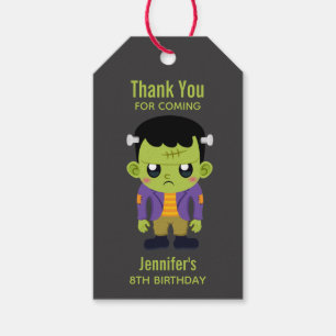 Grönt Frankenstein Monster Halloween Birthday Gift Presentetikett