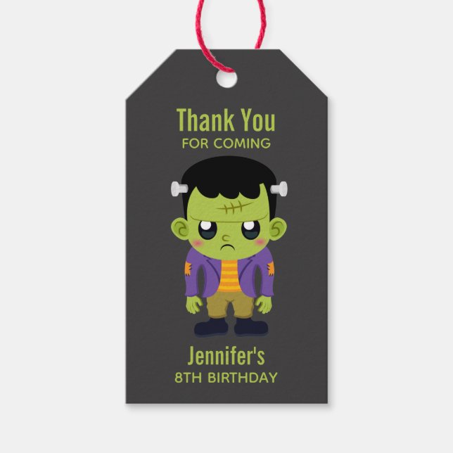 Grönt Frankenstein Monster Halloween Birthday Gift Presentetikett (Framsidan)