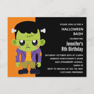 Grönt Frankenstein Monster Halloween Birthday Inbjudan Vykort
