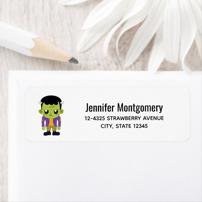 Grönt Frankenstein Monster Halloween-etikett Returadress Etikett (Insitu)