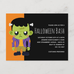 Grönt Frankenstein Monster Halloween fest Inbjudan Vykort