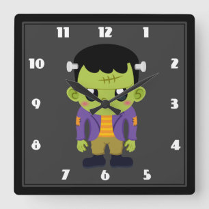 Grönt Frankenstein Monster Halloween Fyrkantig Klocka