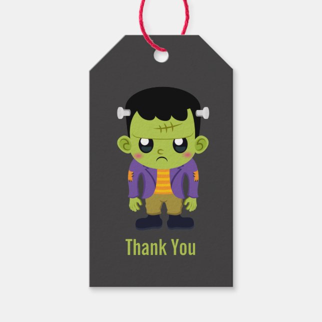 Grönt Frankenstein Monster Halloween Gift Märkre Presentetikett (Framsidan)