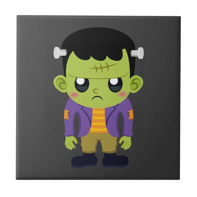Grönt Frankenstein Monster Halloween Kakelplatta (Framsidan)